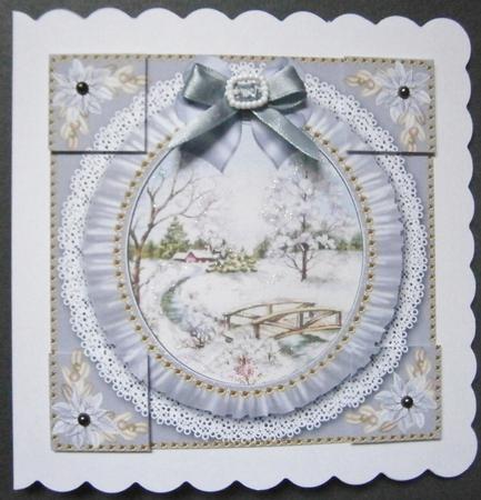 Pretty Snowscene Grey Ruffle 8in Picture Sheet Topper by Davina Rundle