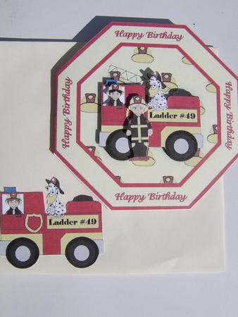 Fire Engine Fun - Octagonal Card with Decoupage by Davina Rundle