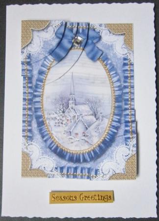 Christmas Blue Village Ruffle 7x5inch Duo Corner Stacker by Davina Rundle