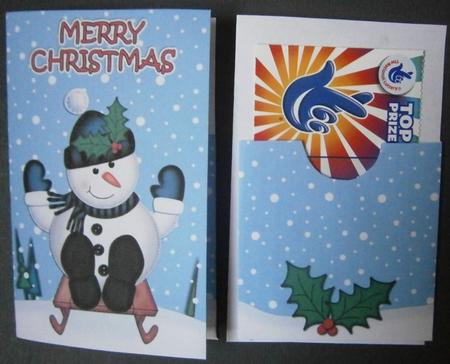 Xmas Sledging Snowman Lottery Wallet Card by Davina Rundle