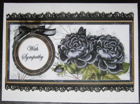 Black Roses with Sympathy Floral Dl Decoupage Topper by Davina Rundle