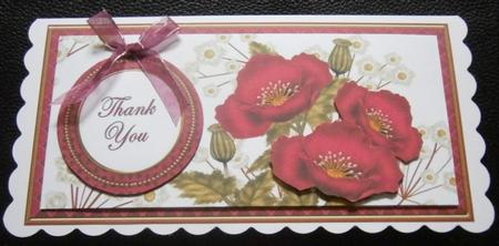 Dark Red Poppy Thank You Dl Decoupage Topper by Davina Rundle