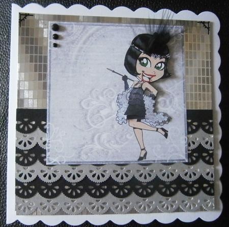 Flapper Girl in Black on Grey 8x8in Step by Step by Davina Rundle