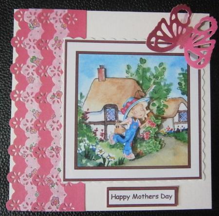Tending the Flowers 6x6 Square Card Front with Decoupage by Davina Rundle