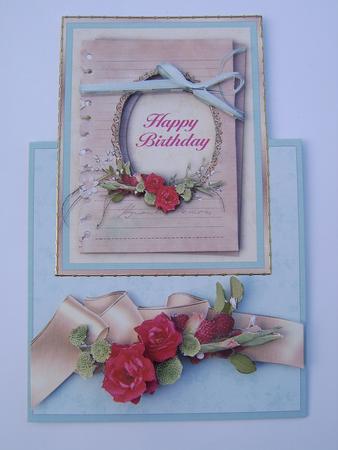 Torn Paper and Red Roses - Birthday Vertical Foldback Card by Davina Rundle