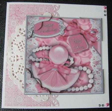 8 x 8 Perfume Lace N Pearls Scalloped Corner Topper by Davina Rundle