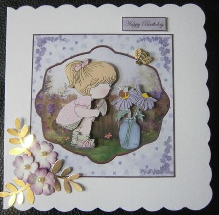 Hello Bumble Bee Card Front with Decoupage by Davina Rundle