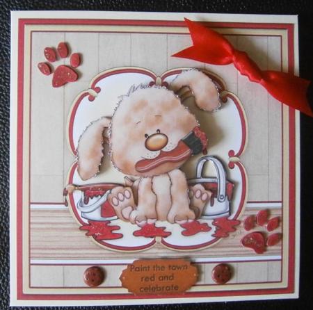 DIY Puppy Paint the Town Red Topper & Decoupage by Davina Rundle