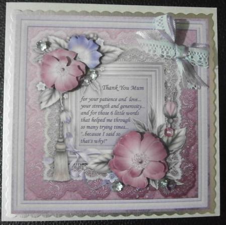 Thank You Mum 8x8 Raspberry & Mint Florals Decoupage by Davina Rundle