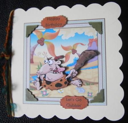 Stone Age Birthday Let's Go Clubbin' Topper Decoupage by Davina Rundle
