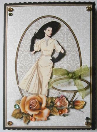 Lady and Roses A5 Card Front with Decouapge by Davina Rundle