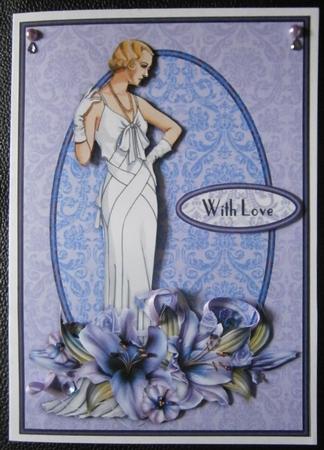 Lady and Lilies A5 Card Front with Decoupage Layers by Davina Rundle