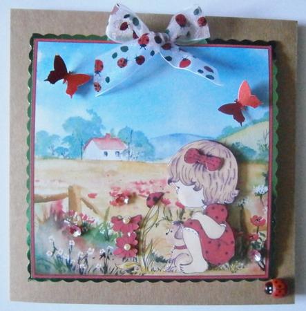 My Friend the Ladybird 8x8 Card Front with Decouapge by Davina Rundle