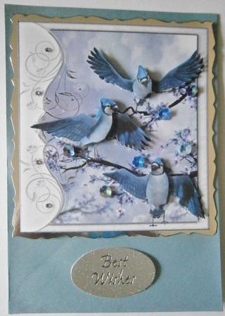 Blue Bird Song Birds Card Topper with Decoupage by Davina Rundle