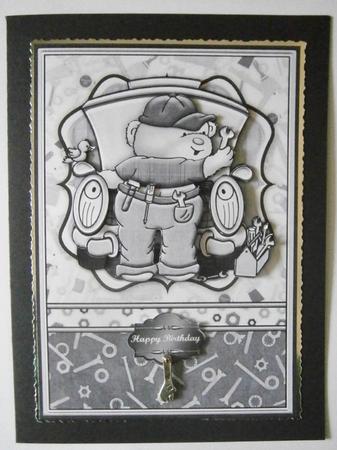Cheeky Car Mechanic in Black & White, Topper & Decoupage by Davina Rundle