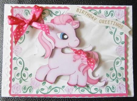 Little Pink Pony in Rose Frame with Bow by Davina Rundle