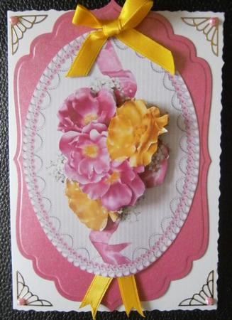 Gorgeous Pink & Yellow Roses on Pearl & Lace. by Davina Rundle