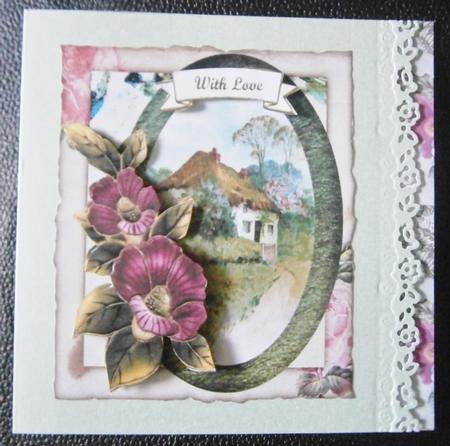 Vintage Cottage in Oval Frame with Decoupage by Davina Rundle