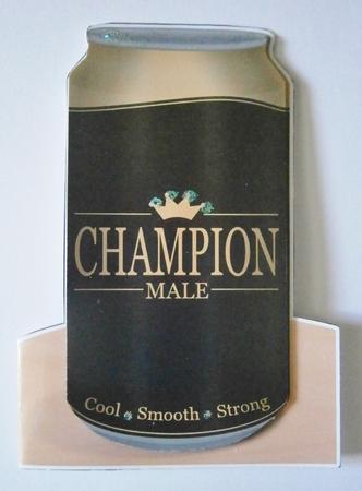 Champion Male Beer Can Shaped Card with Decoupage by Davina Rundle