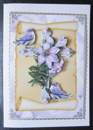 Easter Cross on a Scroll with Purple Lilies and Birds by Davina Rundle