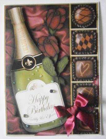 A5 Birthday Champers Chocs N Roses 3D Decoupage by Davina Rundle