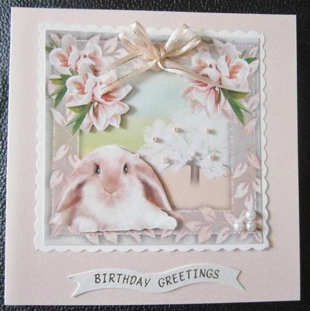 Fluffy Bunny with Peach Flowers 8x8 by Davina Rundle
