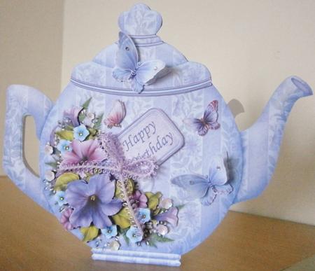 Teapot Shape Card Petunias & Decoupage Card Kit by Davina Rundle