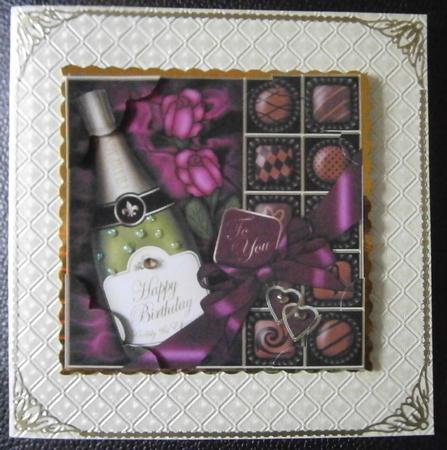 8 x 8 Birthday Champers Chocs N Roses Scalloped Topper by Davina Rundle