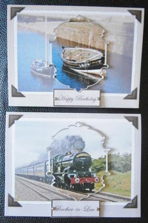Train and Boat Card Fronts with Toppers and Sentiment Tags by Davina Rundle