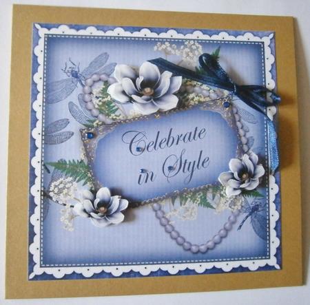 Dark Blue Magnolia Celebrate 8in Vintage Decoupage Topper by Davina Rundle