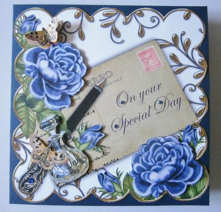 Dblue Roses Your Special Day 8in Scallop Decoupage Topper by Davina Rundle