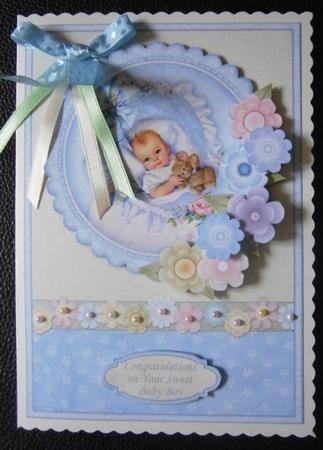 Vintage New Baby Boy & Florals Topper & Decoupage by Davina Rundle