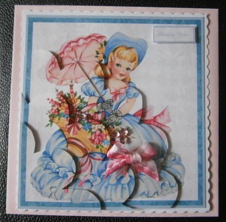 Vintage Girl with Basket of Flowers Corner Scallop by Davina Rundle