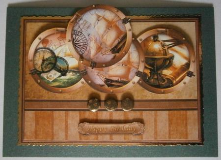Nautical Ships Vintage 5 Panel Quick Card Male Birthday by Davina Rundle