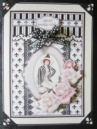 Vintage Lady in Black & Cream Stripes Decoupage by Davina Rundle