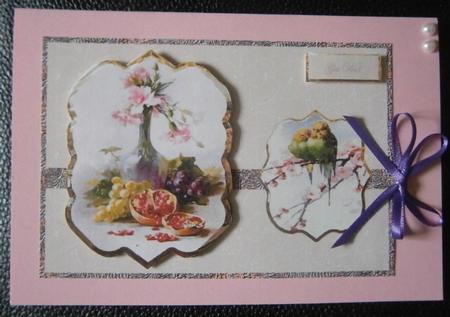 Vintage Carnations, Fruit and Birds Card Front with Toppers by Davina Rundle