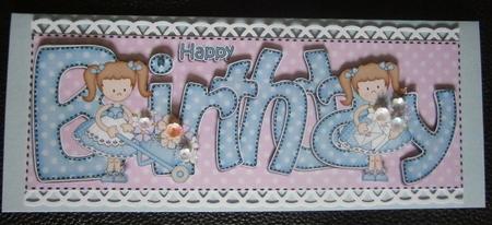 Girlz Birthday Large Dl Quick Card 3D Decoupage by Davina Rundle