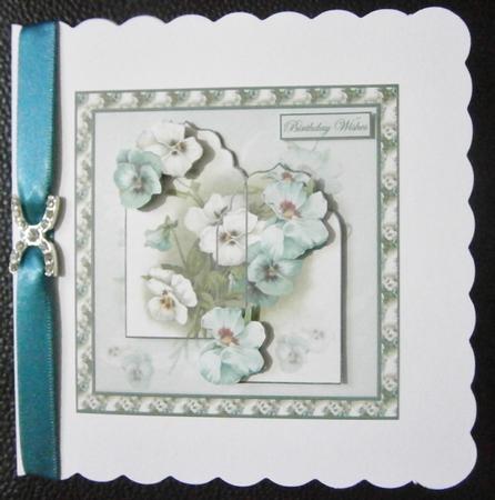 Delicate Blue and White Pansy Card Front with Topper by Davina Rundle