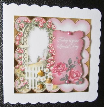 Pink Rose Arch Special Day 8in Scallop Topper by Davina Rundle