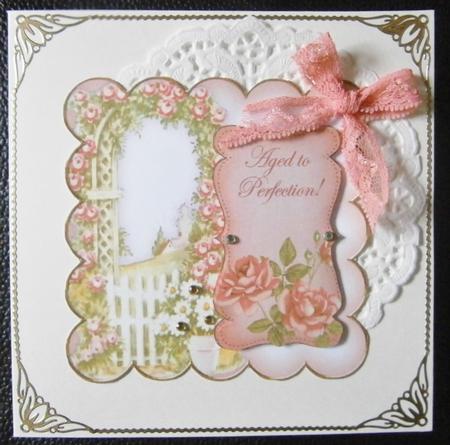 Peach Rose Arch Aged to Perfection! 8in Scallop Topper by Davina Rundle