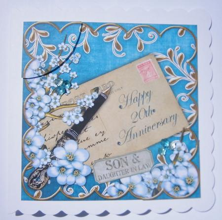 Blue Blossom Happy 20th Anniversary 6in Duo Corner Stacker by Davina Rundle