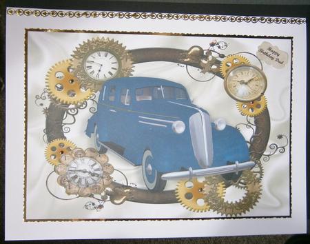 1936 Blue Sedan Car, in Steampunk Clock Frame A4 by Davina Rundle