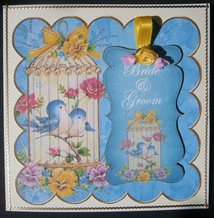 Teal Lovebirds Bride & Groom 8in Scallop Topper by Davina Rundle