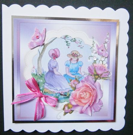 Reading a Book with Roses and Butterflies Decoupage Topper by Davina Rundle