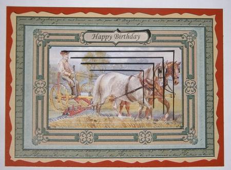 Vintage Farming Horses Male Birthday Card Topper by Davina Rundle