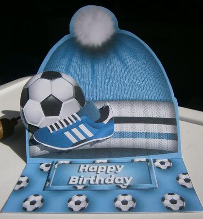 Football Hat Easel Card Mini Kit - Pale Blue & White by Davina Rundle