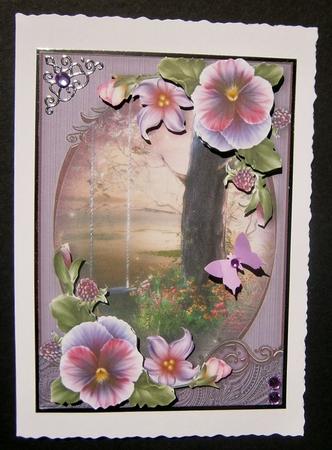 Beautiful Tree Swing Scene with Pansies by Davina Rundle