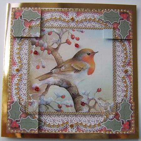 Christmas Robin 1 Vintage Lace 8inch Picture Sheet by Davina Rundle