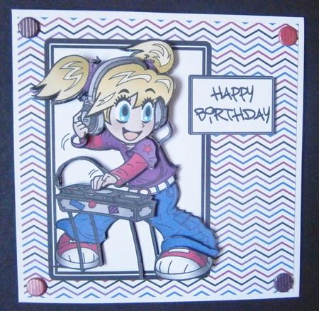Anime Dj - 6x6 Decoupage Card - Pink, Purple & Indigo by Davina Rundle