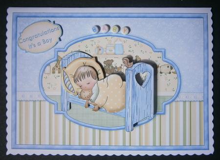 Cute Lullaby New Baby Boy Card Topper & Decoupage by Davina Rundle